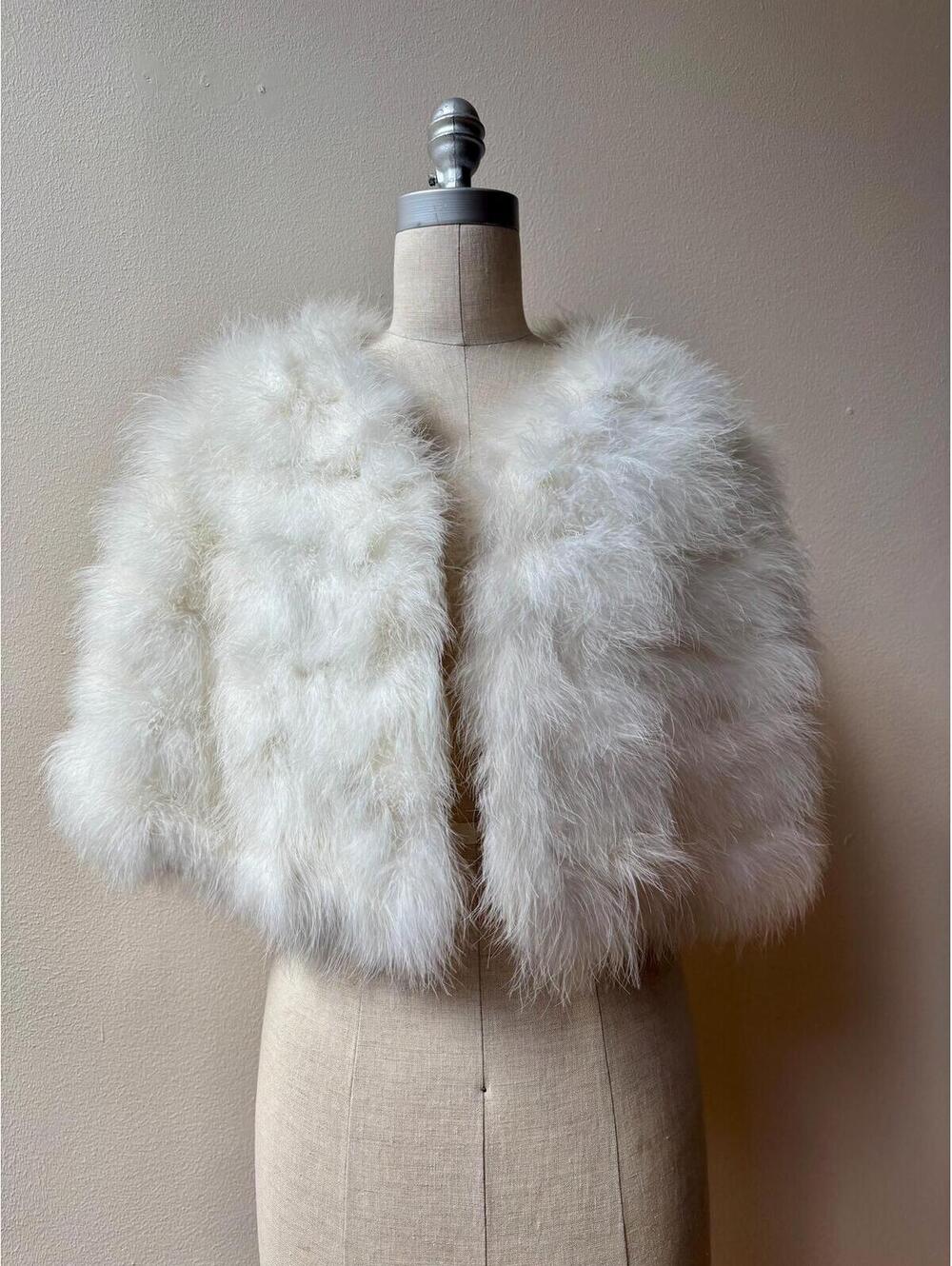 Vintage 1980s White Marabou Feather Shrug